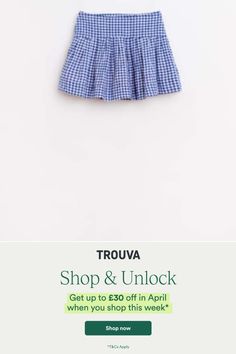 Vichy blue and white plaid mini skirt with inner lining and side pockets. Zip closure.99% cotton 1% elastane. Summer Plaid Pleated Skort, Plaid Pleated Skort For Summer, Summer Pleated Plaid Skort, Preppy Plaid Mini Skirt For Summer, Preppy Plaid Cotton Skirt, Spring Plaid Mini Skort, Spring Plaid Mini Length Skort, Plaid Mini Skort For Spring, Preppy Plaid Summer Skirt