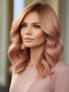 30 Hair Color Ideas For 40-Year-Old Moms Hair Color Ideas Blonde And Pink, Rose Gold Tint Hair, Level 7 With Blonde Highlights, 40 Years Old Hairstyles, Light Rose Gold Hair Blonde, Hair Color For 40 Year Old Women, Rosegold Haircolor, Pink Hair Barbie, Natural Blonde Hair Color