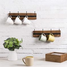 Set of 2, Rustic Burnt Wood & Metal Wall Mounted 4-Hook Mug Racks-MyGift Mug Organization Ideas, Coffee Mug Organization, Coffee Mug Storage Ideas, Mug Storage Ideas, Mug Organization, Homey Cottage, Coffee Mug Storage, Mug Storage, Reclaimed Wood Floating Shelves