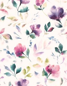 watercolor flowers and leaves on a white background for wallpaper or fabric, this pattern is very colorful