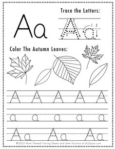 the letter a worksheet with leaves and letters to practice writing, including trace the letters