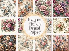 eight floral digital papers with different designs