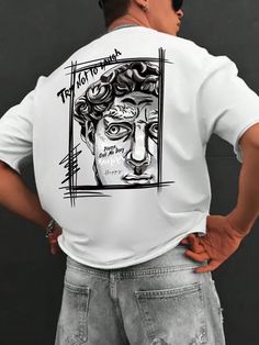 Blanco Casual Collar manga corta Tela Figuras,Letras  Embellished Elástico Ligero  Tops para Hombre Trendy Tshirts Graphic Tees Design Men, Tshirt Designs For Men, Polo Tshirt Men Outfit Casual, Men Tshirt Design, Oversized Tshirt Men, Mens Oversized Shirt, Tshirt Model, White T-shirt With Printed Design For Streetwear, Streetwear Custom Print White T-shirt