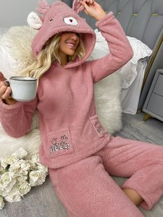 Women Nightwear Dresses, Embroidery 3d, Casual Work Dresses, Hooded Flannel, Letter Embroidery, Hooded Tops, Pajama Set Women, Girls Pajamas, Pyjama Set