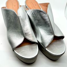 Never Worn 3.5” Wedges Silver Slip-on Wedge Sandals For Spring, Chic Silver Wedge Sandals With Round Toe, Nordstrom Open Toe Sandals For Spring, Nordstrom Synthetic Sandals For Spring, Nordstrom Synthetic Sandals For Summer, Nordstrom Heels With Round Toe For Spring, Modern Silver Platform Wedge Sandals, Nordstrom High Heels For Spring, Chic Nordstrom Heels For Spring