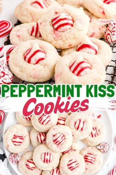 These candy cane kiss cookies are the holiday version of everyone’s favorite, peanut butter blossom cookies. Instead of a peanut butter cookie, they are peppermint sugar cookies and instead of a chocolate kiss, they are topped with a delicious Hershey’s Candy Cane Kiss. They are one of our favorite Christmas cookies of all time! Sugar Cookies With Peppermint Kisses, Christmas Cookies Peppermint Kiss, Candy Cane Kisses Recipes, Christmas Kisses Cookies, Sugar Cookie Hershey Kiss Cookies, Christmas Hershey Kiss Cookies, Candy Cane Kiss Cookies Recipe, Peppermint Kiss Cookies Recipe, Christmas Peanut Butter Blossoms