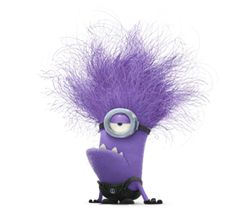 a purple minion with some hair on it's head