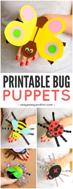 printable bug puppets for kids to make with paper and construction materials, such as glue