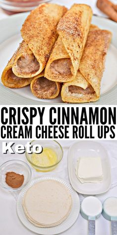 crepy cinnamon cream cheese roll ups on a plate