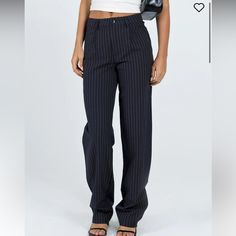 Perfect For Work Or Going Out Casual High Waist Pinstripe Pants, Fitted High Waist Pinstripe Bottoms, Fitted Pinstripe High Waist Bottoms, Pinstripe Fitted Casual Bottoms, Fitted Casual Pinstripe Bottoms, Fitted Pinstripe Casual Bottoms, Fitted Pinstripe Bottoms With Pockets, Fitted Pinstripe Pants For Spring, Pinstripe Trousers