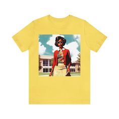 Vintage Black Girl Shirt African American Tee Old School Style 1950s Fashion 60s Woman Adult Unisex Short Sleeve Afrocentric - Etsy Retro Fitted Top, Retro Fitted T-shirt For Spring, Retro Fitted Shirt With Screen Print, Retro Fitted Pre-shrunk Top, Vintage Fitted Shirt With Screen Print, Yellow Fitted Retro T-shirt, Casual Vintage Fashion Tops For Summer, Fitted Yellow Retro T-shirt, Fitted Retro Cotton T-shirt