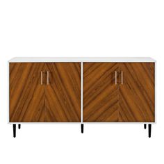 the sideboard is made from wood and has two doors, one with white top