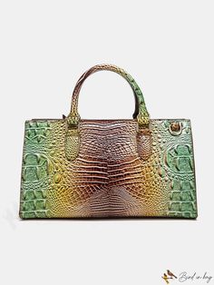 BirdinBag - Ombre Top Handle Crocodile Handbag: Womens Shoulder Bag with Adjustable Strap Crocodile Handbags, Ombre Top, Fancy Bags, Word Wrap, Handle Bag, Leather Coat, Womens Tote Bags, Emboss, Top Handle