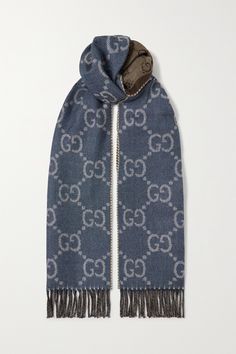 Made from soft wool, Gucci's scarf is woven with the label's monogram in a striking oversized scale. The jacquard technique produces an inverted palette on the underside - the muted tones will go with everything. Notice Everything, Scarf Inspiration, My Workout Routine, Scarf Gucci, Gucci Scarf, Woman Accessories, Pencil Skirt Outfits, Mens Casual Dress Outfits, Closet Organizer