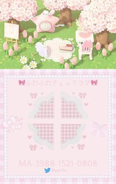 an image of a pink and white background with flowers on the grass, sheep in the middle