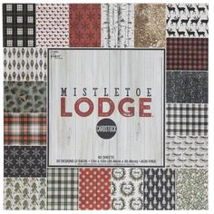 the front cover of mistleto lodge, featuring many different patterns and colors on it