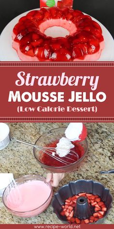 strawberry mousse jello is shown on the counter