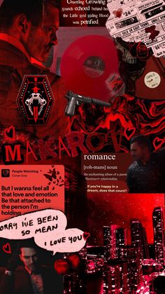 a collage of images with the words, i love you in red and black