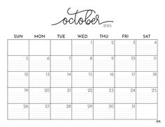 october calendar with the word october written in cursive writing on it and an image of