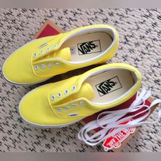 Era Vans In Tonic Yellow. Brand New!! Unisex Shoe Women's Size: 7 Men's Size: 5.5 Yellow Slip-on Sneakers For Spring, Vans Yellow Slip-on Sneakers, Yellow Vans Slip-on Sneakers, Vans Yellow, Vans Era, Shoes Vans, Unisex Shoes, Shoes Color, Womens Vans