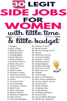 the 30 leg side jobs for women with little time and little budget list on it