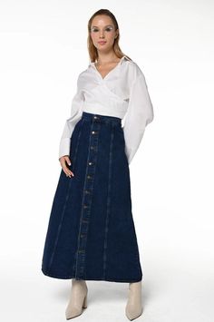 ◆ If you are not sure about your size, please include a note with your waist measurement and we will help you to find the right size. ◆ Indigo color ◆ Button front ◆ A-line ◆ Perfect denim skirt for anytime of the year, any occasion. SIZING The item comes in US Women's sizes 4-6-8-10-12. Our model is 5' 7'' (170 cm) and is wearing size 4. The skirt length to the hem is 3' 1'' (95 cm). FABRICS & CARE * Fabric: 100% cotton * Care: Turn inside out before washing. Use warm hand wash or cold machine wash. Do not bleach, soak, rub, or tumble dry.  ◆ If you have any questions regarding this item, just message us!  ◆ Continue your journey to our natural elegance with Demim. Dark Wash Button Closure Skirt For Fall, High Waist Buttoned Denim Skirt For Fall, High-waist Dark Wash Skirt With Buttons, High Waist Dark Wash Skirt With Buttons, Button-up Denim Blue Skirt, Dark Wash Button-up Cotton Skirt, High Waist Denim Blue Skirt With Snap Buttons, Fitted Dark Wash Skirt With Snap Buttons, Button-up Denim Skirt For Fall