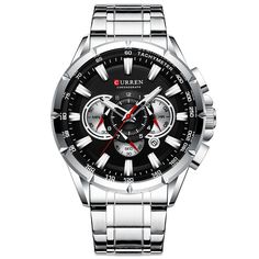 Color: Silver Black Male Style, Mens Chronograph, Wristwatch Fashion, Mens Sport Watches, Mens Fashion Watches, Display Type, Waterproof Watch, Blue Quartz, Quartz Clock