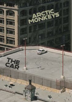 an aerial view of a parking lot with the words arctic monkeys on it