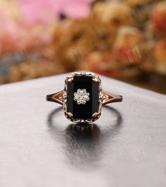 Black Onyx Diamond Ring, Onyx And Diamond Ring, Oval Onyx Wedding Ring, Art Deco Onyx Jewelry For Weddings, Wedding Jewelry With Black Enamel And Onyx, Onyx Round Wedding Ring, Art Deco Onyx Jewelry For Anniversary, Black Oval Emerald Ring For Formal Occasions, Wedding Rings With Black Enamel In Fine Jewelry Style