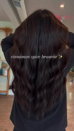 Cinnamon Spice Brunette, Dark Cherry Chocolate Hair, Black Cherry Hair Color Dark, Warm Black Hair, Cinnamon Brown Hair, Dark Burgundy Hair, Cinnamon Hair Colors, Braids Color