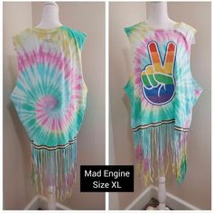 Too Cute Tiedye Sleeveless Top Long Tshirt Fringe Perfect For Beach Or Hot Summer Days Gorgeous Tiedye Pattern Front And Back Size Xl Tie Dye Sleeveless Tank Top For Summer, Acid Wash Casual Tank Top For Festivals, Casual Acid Wash Tank Top For Festivals, Tie Dye Sleeveless Top For Summer, Hand Dyed Multicolor Sleeveless Tops, Summer Sleeveless Tie Dye Top, Multicolor Hand Dyed Sleeveless Tops, Summer Sleeveless Tie-dye Top, Sleeveless Tie Dye Tops For Summer