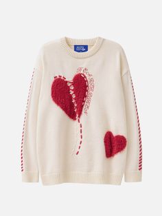 Aelfric Eden Flocking Heart Sweater Heart Knit Sweater, Apricot Sweater, Love Embroidery, Couples Sweaters, Cozy Season, Cozy Knit Sweater, Jacquard Sweater, Heart Sweater, Clothing Details