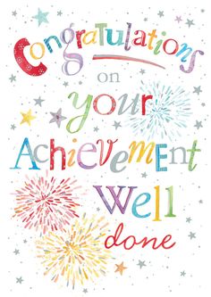 congratulations card with fireworks and the words congratulations on your achievement we'll come to you