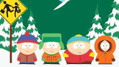 the south park characters are standing in front of a street sign that says ski patrol