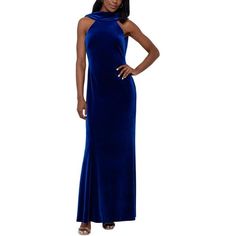 Manufacturer: Betsy & Adam Style Type: Evening Dress Collection: Betsy & Adam Sleeve Length: Sleeveless Material: Polyester/Spandex Fabric Type: Polyester Specialty: Open Back Sku: BH5617444 Size: 12.  Color: Blue.  Gender: female.  Age Group: adult. Evening Dress Collection, Low Back Dresses, Long Evening Dress, Velvet Gown, Formal Evening Dress, High Neck Sleeveless, Gowns Online, Review Dresses, Stretch Velvet