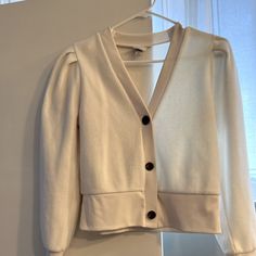 Brand New! Never Worn, Soft, White Cardigan With Cute Puff Sleeve Detail Chic Fitted Cardigan With Puff Sleeves, Chic Puff Sleeve Cardigan For Fall, Casual Puff Sleeve Cardigan For Spring, Casual Winter Cardigan For Brunch, Elegant Puff Sleeve Cardigan For Spring, Puff Sleeve Cardigan, White Cardigan, Sleeve Cardigan, Sleeve Detail