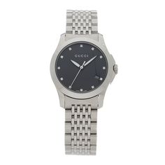 This is an authentic GUCCI Stainless Steel Diamond 27mm G-Timeless Quartz Watch Black. This watch is crafted of stainless steel and features a black dial, diamond hour markers, sapphire crystal, and a quartz movement. Black Watch, Sapphire Crystal, Quartz Watch, Quartz Movement, Markers, A Black, Sapphire, Gucci, Things To Sell