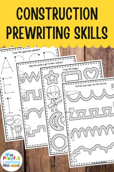 three worksheets for construction pre writing skills