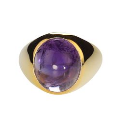 Elegant 8.28ct Oval Amethyst Cabochon Ring in Gold Rhodium over Sterling Silver Add timeless sophistication to your jewelry collection with this 8.28-carat oval Amethyst cabochon ring, elegantly set in a custom gold rhodium-plated bezel over sterling silver. This versatile piece is designed to complement both daily wear and evening ensembles, making it a go-to accessory for any occasion. Key Features Stunning Amethyst Gemstone: The oval cabochon cut enhances the natural beauty of the 8.28ct Amet Luxury Oval Cabochon Elegant Jewelry, Luxury Oval Cabochon Gemstones, Luxury Yellow Gold Oval Cabochon Gemstones, Luxury Amethyst Cabochon Ring For Formal Occasions, Luxury Oval Cabochon Gemstones For Anniversary, Luxury Polished Oval Amethyst Ring, Luxury Oval Amethyst Ring With Polished Finish, Luxury Formal Amethyst Cabochon Ring, Luxury Formal Cabochon Amethyst Ring