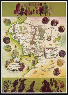 a map of the middle earth with all its major cities and towns on it, as well as some people riding horses