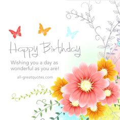 a birthday card with flowers and butterflies