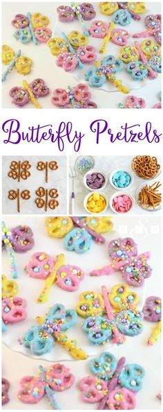 the butterfly pretzels are decorated with sprinkles and other colorful decorations