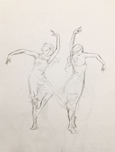 two women are dancing in the air with their arms outstretched