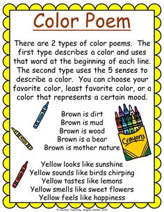 the color poem for kids to use in their writing and drawing skills, including colored pencils