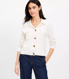 Petite Collared Pocket Sweater Jacket Petite Sweaters, Midi Tank Dress, Pocket Sweater, Whisper White, Detailed Sweater, Ruffle Shirt, Petite Tops, Collar Sweater, Fall Sweaters