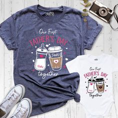 Our First Fathers Day Shirt, Daddy Baby Together Shirt, New Dad Shirt, 1st Father's Day Matching Bottle Shirt, Dad Girl Baby Boy Baby Tshirt Celebrate the special bond between father and child with our Our First Fathers Day Shirt. This Daddy Baby Together Shirt is the perfect way to commemorate your first Father's Day as a new dad. The New Dad Shirt features a heartwarming design that shows the love between dad and baby. The 1st Father's Day Matching Bottle Shirt is a cute and memorable outfit for the occasion. Made from soft and comfortable fabric, this Dad Girl Baby Boy Baby Tshirt is perfect for creating lasting memories with your little one. Make this Father's Day one to remember with our special shirt. Women V-Neck Shirt and Women Tank Sizes: https://etsy.me/3KB9RKo Hoodie, Sweatshirt Cute T-shirt For First Birthday On Father's Day, Cute T-shirt For First Birthday And Father's Day, Cute Cotton Shirt For Father's Day, Cute Father's Day Shirt With Crew Neck, Cute Crew Neck Shirt For Father's Day, Dad And Baby, First Fathers Day, Fathers Day Shirts, New Dads