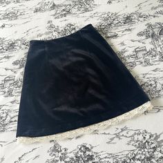 Size OS Waist 64CM Length 45-47CM Brand New Velvet Skirts, Skirts Cute, Black Velvet Skirt, Velvet Mini Skirt, Velvet Skirt, Crafting Ideas, Short Skirt, Black Velvet, Lace Trim