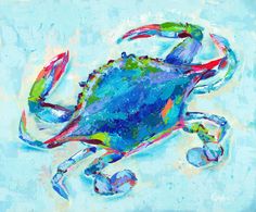 a painting of a blue crab on a blue background