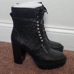 Nwt Size 8.5 Vince Camuto Lace Up Platform Boot Black Leather Black Platform Boots, Vince Camuto Shoes, Black Leather Boots, Platform Boots, Lace Up Boots, Vince Camuto, Black Leather, Lace Up, Boots