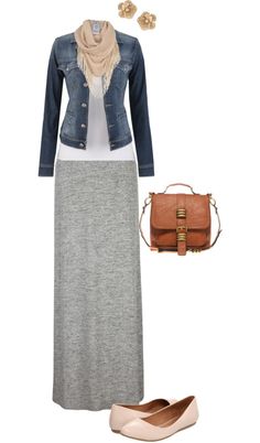 denim jacket... Stile Hippie Chic, Rok Outfit, Grey Maxi Skirts, Skirt Diy, Skirt Outfits Fall, Maxi Skirt Outfits, Rock Outfit, A Skirt